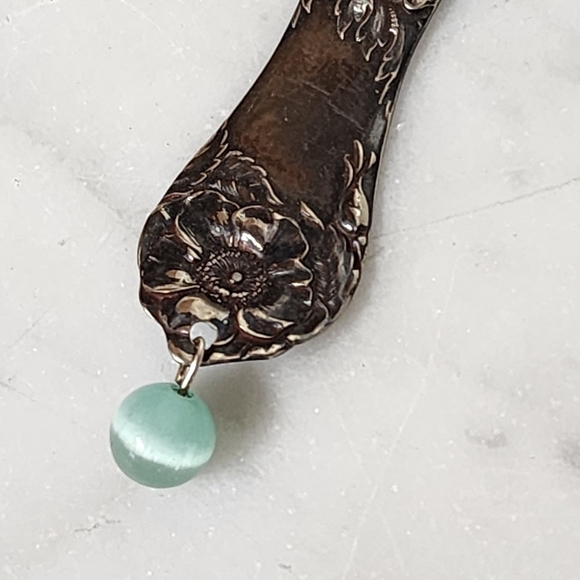 Flower Spoon Pendant Necklace Artisan Silver Plated Chain 18" Handmade Drop Bead - Picture 3 of 7